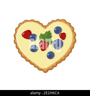 Cookie for Valentines day with strawberries isolated on white background. Vector illustration Stock Vector