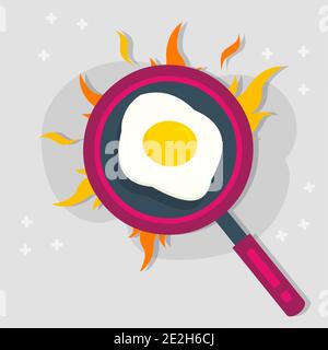 fried egg on frying pan view from top vector illustration Stock Vector