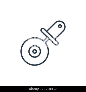 Pizza cutter outline vector icon. Thin line black pizza cutter icon, flat vector simple element illustration from editable kitchen concept isolated st Stock Vector
