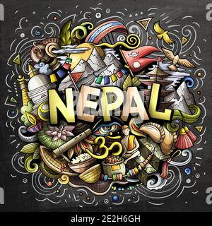 Nepal hand drawn cartoon doodles illustration. Stock Vector