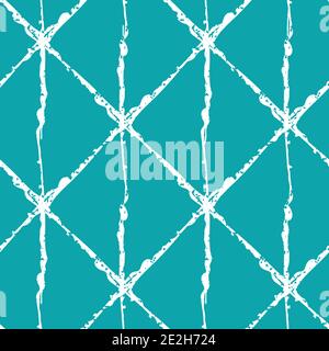 Isometric grunge brush line grid vector seamless pattern background. Minimal blue white repeat backdrop. Linear geometric vertical design. Modern Stock Vector