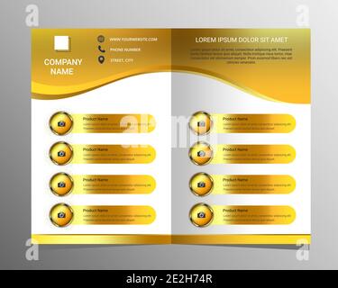 Products Brochure template with gold design Stock Vector