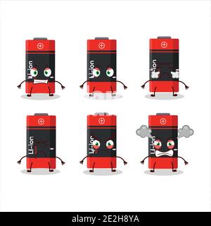 Li ion battery cartoon character with various angry expressions. Vector illustration Stock Vector