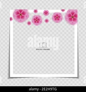 Holiday Background Photo Frame Template. Sarura, plum flower background for post in Social Network. Vector Illustration. Stock Vector