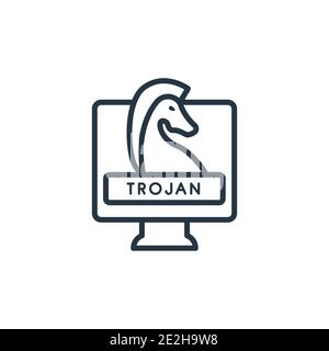 Trojan outline vector icon. Thin line black trojan icon, flat vector simple element illustration from editable internet security concept isolated on w Stock Vector