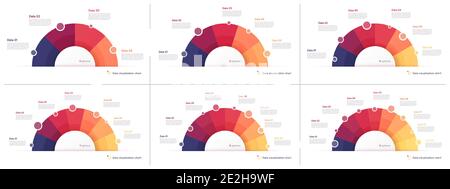 Set of vector pie chart infographic templates in the form of semicircle Stock Vector