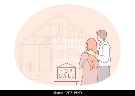 Relocating, dreaming of new apartment concept Stock Vector