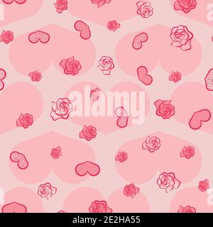 pink hearts and roses seamless vector pattern Stock Vector