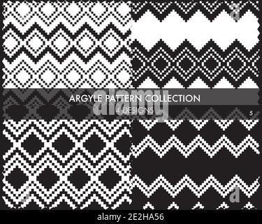 Argyle seamless pattern collection includes 4 design swatches for fashion textiles, knitwear and graphics Stock Vector