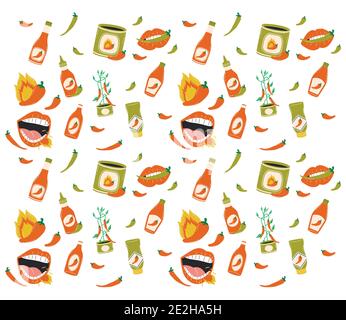 Hot chili pepper sauces icons background design of spicy vegetable and food theme Vector illustration Stock Vector