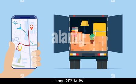 Delivery truck with household items, Stock Vector