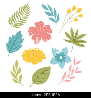 Set of spring elements - red, yellow, blue flowers Stock Vector