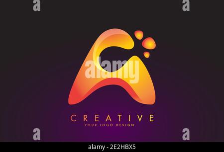 A Letter Logo Design with Dots. Vector Lettering Illustration of Orange Alphabet with Bubbles. Creative A letter template. Stock Vector