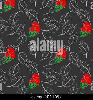 seamless Rose red and leaf flower design vector illustration for wallpaper background Stock Vector