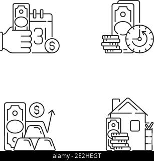Hockshop linear icons set Stock Vector