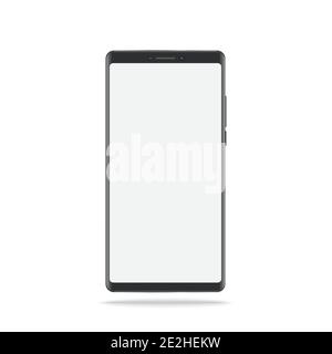 New version of black slim smartphone similar to with blank white screen. Realistic vector illustration. Stock Vector