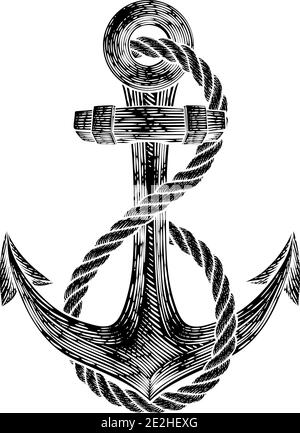 Anchor from Boat or Ship Tattoo Drawing Stock Vector