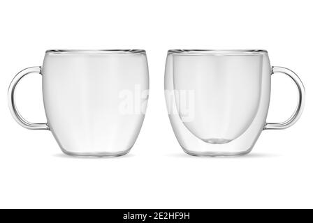 Glass mug transparent coffee cup mockup Royalty Free Vector