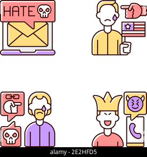 Offensive comments online RGB color icons set Stock Vector