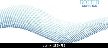 Abstract dotted bluish wavy surface with halftone effect. Vector graphic pattern Stock Vector