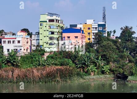 West Bengal, India. View over the modern city of Bandel along the river Hooghly, part of the Ganges Stock Photo