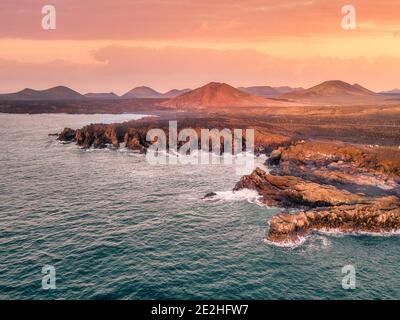 Los Hervideros volcanic landscape by the ocean, Lanzarote, Canaries Stock Photo