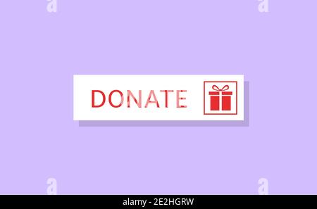 Voluntary and donation concept. Donate button icon. White button with red present symbol on purple background Stock Vector