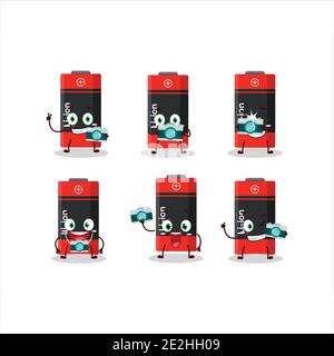 Photographer profession emoticon with li ion battery cartoon character. Vector illustration Stock Vector