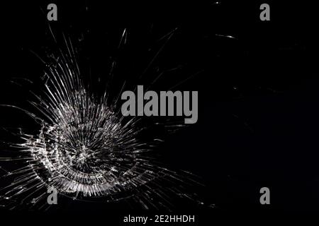 Broken glass, white lines on black background, design element Stock Photo