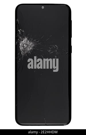 Smartphone with broken display screen, isolated on white background Stock Photo