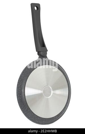 Grey frying pan with non-stick, rear view, isolated on white background Stock Photo