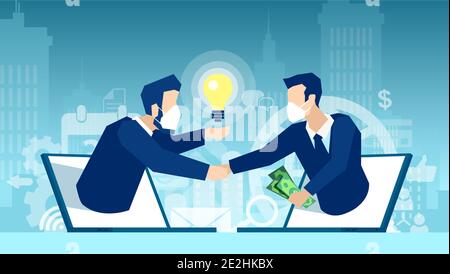 Vector of business people working online on new startup idea during coronavirus pandemic Stock Vector
