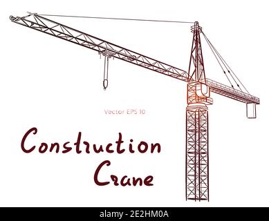 Tower construction crane. Detailed vector illustration isolated on white background. Stock Vector