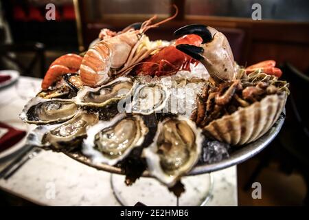 Seafood platter: lobster, crab, oysters Stock Photo