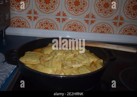 Maultaschen with fennel and cheese sauce Stock Photo