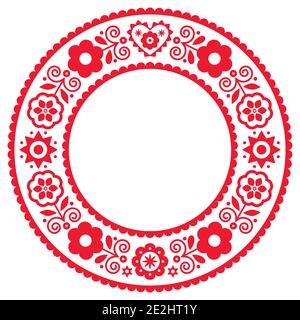 Polish folk art vector round mandala design with flowers and heart inspired by traditional highlanders embroidery Lachy Sadeckie Stock Vector