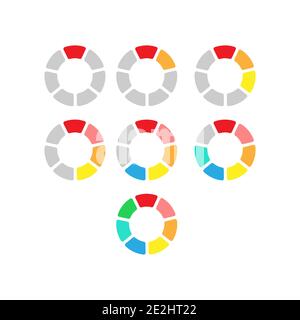 set of colored pie charts for the user interface. A circular graph with steps, sections, or stages. Round infographic template for web and graphic des Stock Vector