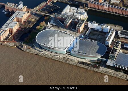 aerial view of the M&S Bank Arena and ACC Convention Centre, Liverpool Stock Photo