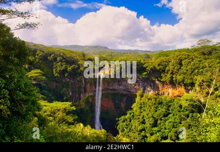 The beautiful Waterfall in Chamarel, Mauritius, Indian Ocan, Africa Stock Photo