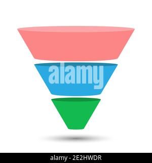 3-part lead generation template. A marketing funnel, pyramid, or sales conversion cone. Infographics in flat design style. Stock Vector
