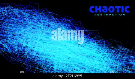 Chaotic abstraction by thin blue tangled lines on black background. Complicated vector graphic structure. Futuristic design Stock Vector
