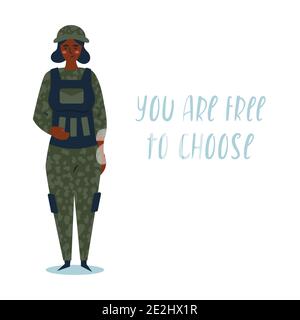 Woman in military uniform.  Stock Vector