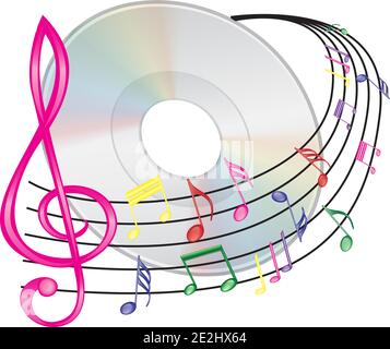 Music notes, treble clef, and CD Disc design Stock Vector
