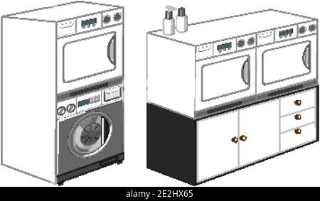 Washing machines with laundry machine isolated on white background illustration Stock Vector
