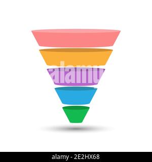 5-part lead generation template. A marketing funnel, pyramid, or sales conversion cone. Infographics in flat design style. Stock Vector