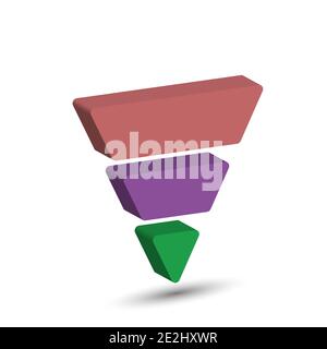 3-part lead generation template. Marketing pyramid or sales conversion cone. Infographics, three-dimensional design. Stock Vector