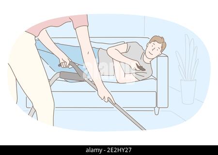 Cleaning, housework, vacuum cleaner concept Stock Vector