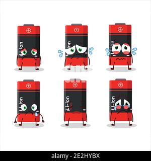 Li ion battery cartoon character with sad expression. Vector illustration Stock Vector