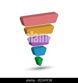 5-part lead generation template. Marketing pyramid or sales conversion cone. Infographics, three-dimensional design. Stock Vector