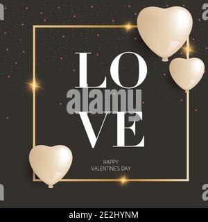 Happy Valentines Day black and gold luxury banner with abstract golden ...